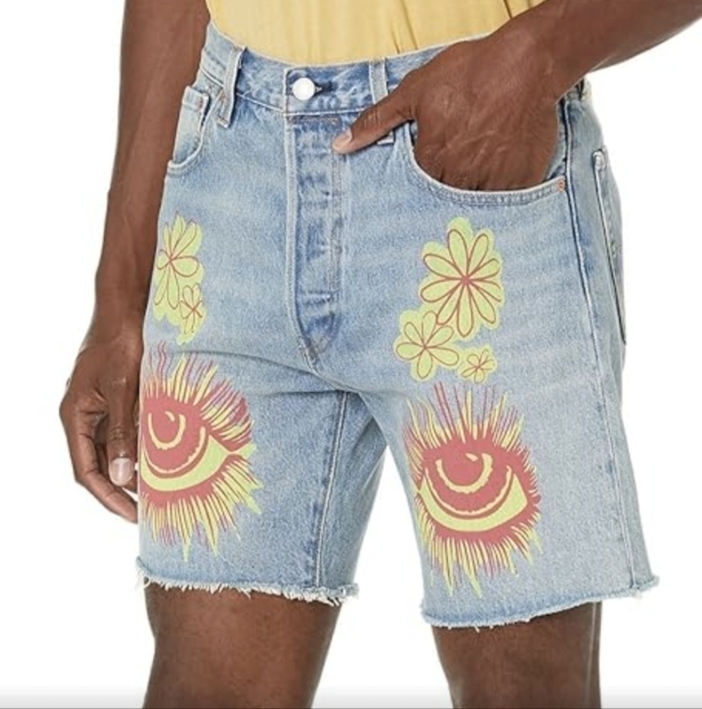 LEVI'S 501 Light Blue Denim '93 Cut-Off Jean Shorts Sz 38 Button Fly